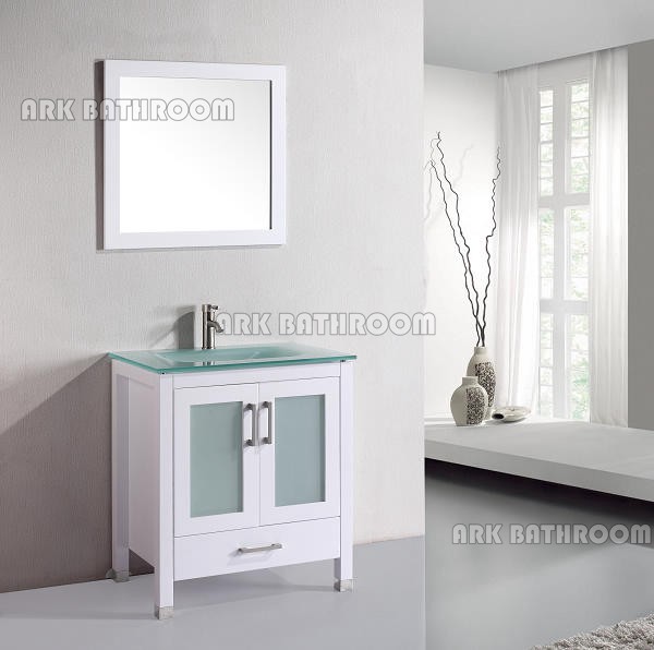 Glass bathroom furniture White bath vanity china cabinet sink RU105-30W