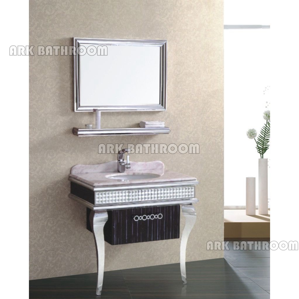 Mueble de baño de acero inoxidable Hangzhou, mueble de baño de suelo con patas superiores de mármol RSL8876-80