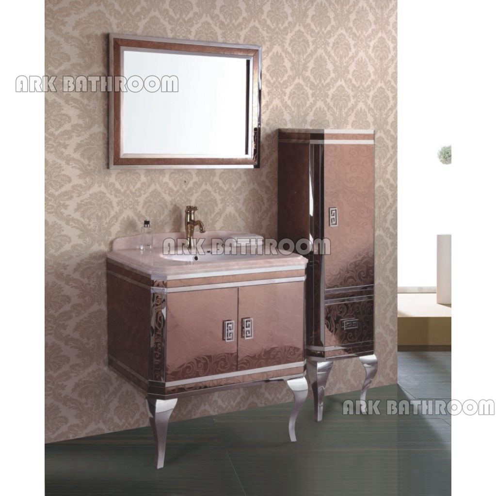 Mueble de baño de acero inoxidable Hangzhou, mueble de baño con patas de mármol, muebles de baño RSL8877-80