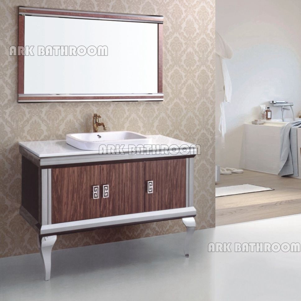 Tocadores de baño de acero inoxidable Hangzhou, gabinete de lavabo de baño con piso de pierna superior de mármol RSL8881-120