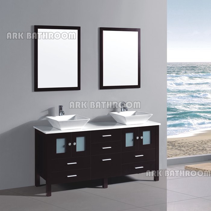 Américaine Double évier salle de bains Vanités armoire bain en bois massif T9138B