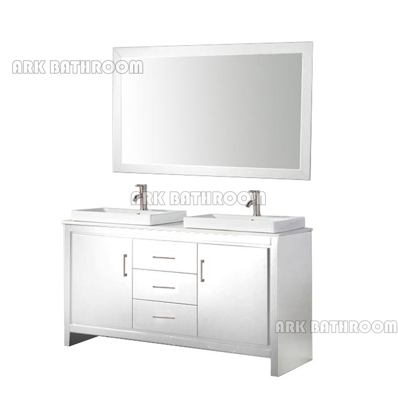 60” Blanc salle de bains Vanity meubles de salle de bain en bois massif A5087-60W