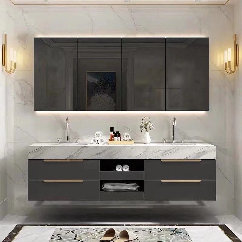 Stone bath furniture Modern bathroom cabinet PVC bathroom vanity W20124
