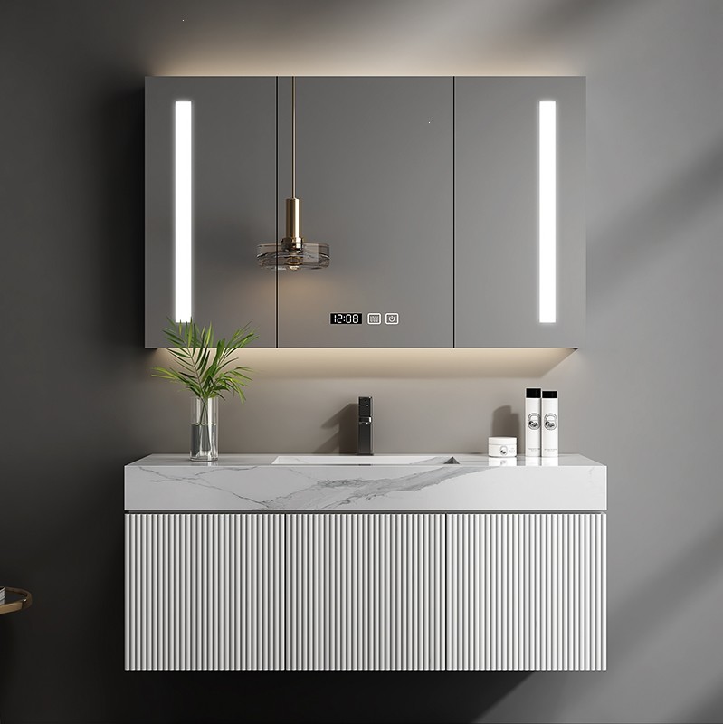 Sintered stone Led mirror cabinet bathroom vanity wash basin intelligent furniture  W20248