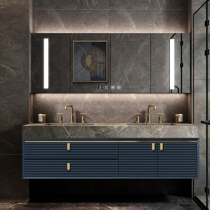 Sintered stone Led mirror cabinet bathroom vanity wash basin intelligent furniture W20259B