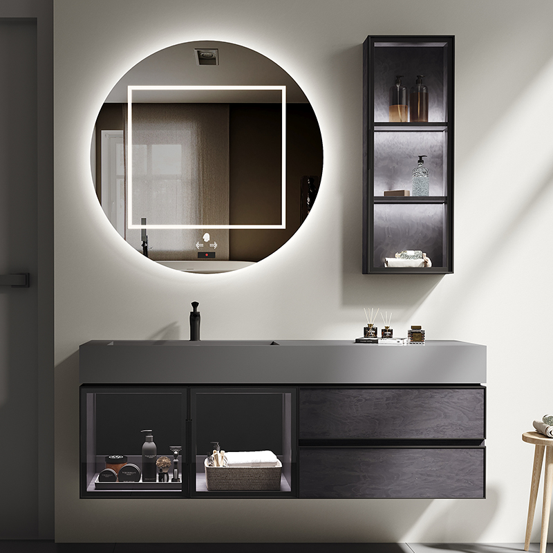 Sintered stone Led mirror cabinet bathroom vanity wash basin intelligent furniture w20262